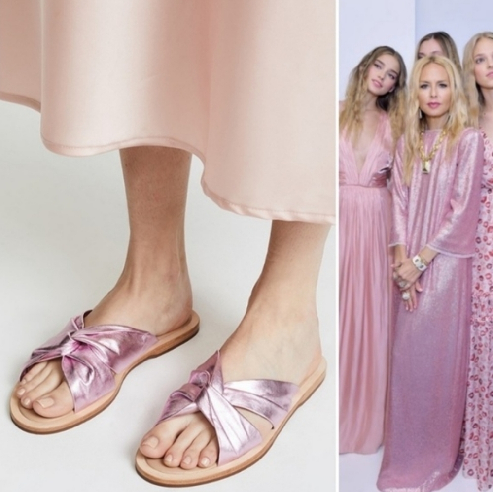 Rachel Zoe Twisted Metallic Pink Leather Slide NWOB Size 8